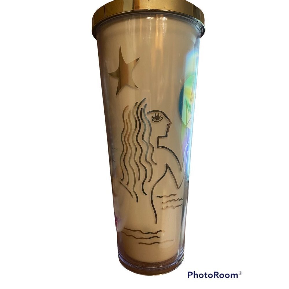 Sturbucks 2014 White/Gold Two Tail Siren Double Wall Plastic Cold Cup 24 oz